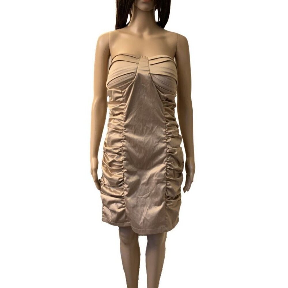 Body Central Women's Bodycon Mini Dress Size L Gold Strapless NWT Stain See Pics